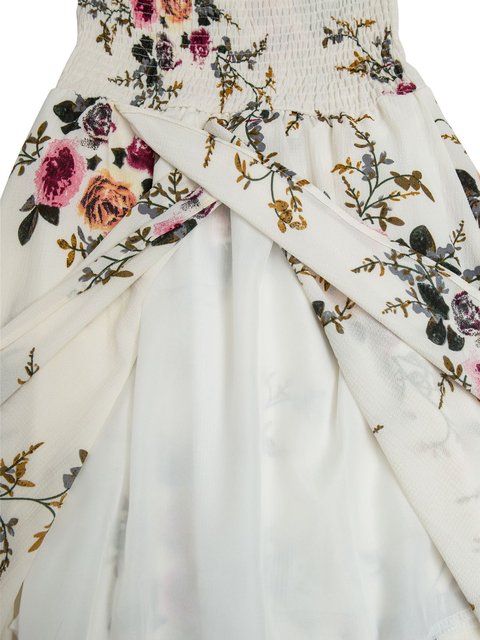 Printed Off the Shoulder Shirred Detail Dress